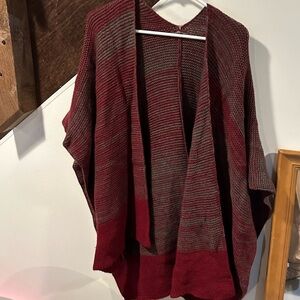 Striped Burgundy and Gray Open Cardigan